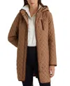 Ralph Lauren Petite Hooded Quilted Faux-suede-trim Coat In Classic Camel