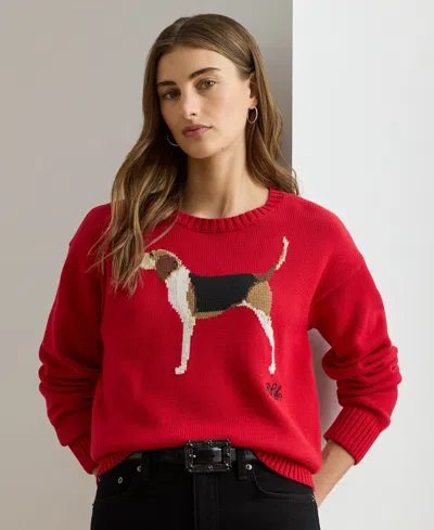 Ralph Lauren Petite Intarsia-knit Crewneck Sweater In Red