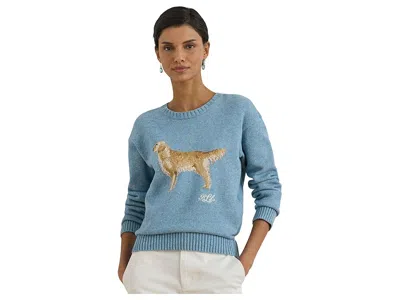 Ralph Lauren Petite Intarsia-knit Golden Retriever Sweater In Blue