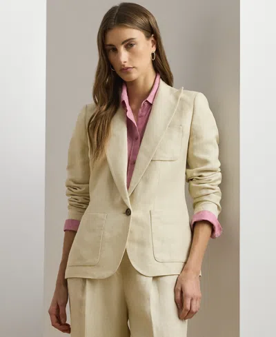 Ralph Lauren Petite Linen-blend Twill Blazer In Ivory Beige