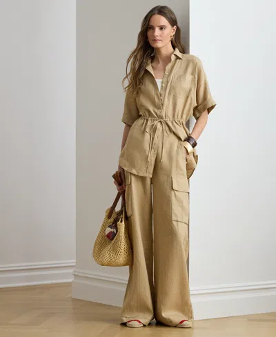 Ralph Lauren Petite Linen Wide-leg Cargo Pants In Brown