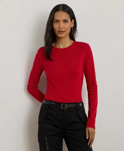 Ralph Lauren Petite Long Sleeve Crewneck T-shirt In Red