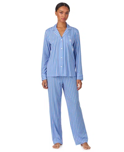 Ralph Lauren Petite Long-sleeve Top And Pajama Pants, 2-piece Set In Blue