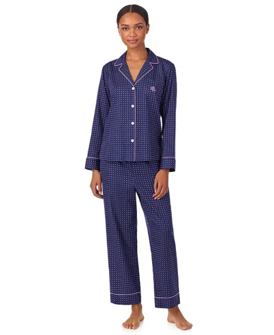 Ralph Lauren Petite Long-sleeve Top And Pajama Pants, 2-piece Set In Blue