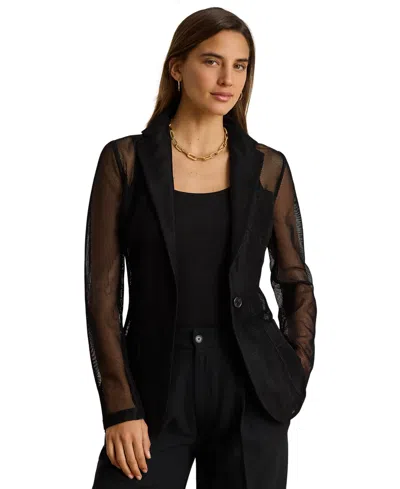 Ralph Lauren Petite Mesh Single-button Blazer In Black