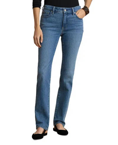 Ralph Lauren Petite Mid-rise Straight Cut Jeans In Atlantic Blue Wash