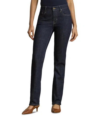 Ralph Lauren Petite Mid-rise Straight Cut Jeans In Blue