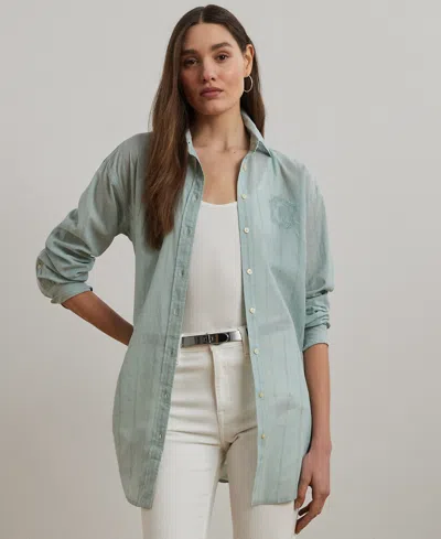 Ralph Lauren Petite Oversize Striped Cotton Voile Shirt In Washed Sage Multi