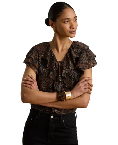 Ralph Lauren Petite Paisley Print V-neck Georgette Blouse In Multi