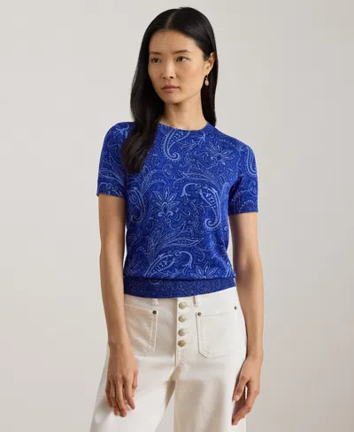 Ralph Lauren Petite Paisley Short-sleeve Sweater In Blue