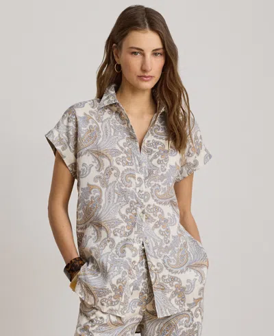 Ralph Lauren Petite Paisley Short-sleeve Shirt In Gray