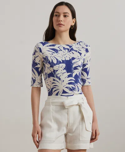 Ralph Lauren Petite Palm-frond-print Cotton Boatneck Tee