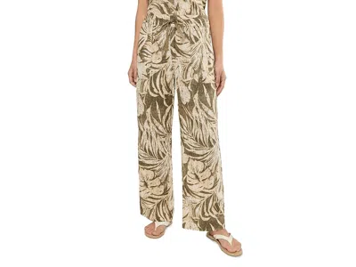 Ralph Lauren Petite Palm-frond-print Linen Wide-leg Pants Women's Clothing Olive Multi: 0p 28.5 In Brown