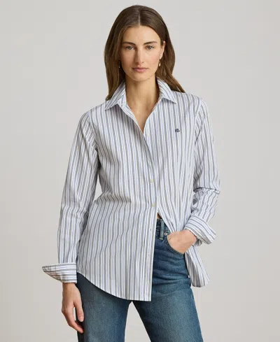 Ralph Lauren Petite Point Collar Classic Fit Striped Broadcloth Shirt In Multi
