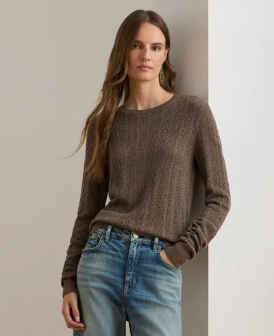 Ralph Lauren Petite Pointelle-knit Slim Fit Sweater In Brown