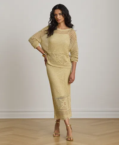 Ralph Lauren Petite Pointelle-knit Boat Neck Sweater In Neutral