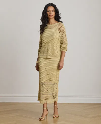 Ralph Lauren Petite Pointelle-knit Midi Skirt In Gold