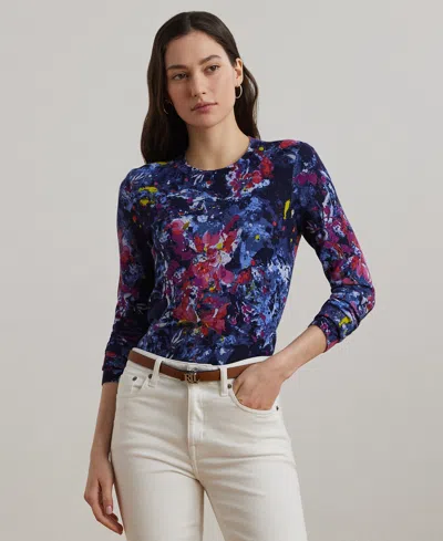 RALPH LAUREN PETITE PRINT COTTON-BLEND SWEATER