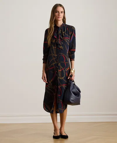 Ralph Lauren Petite Print Georgette Tie-neck Shirtdress In Multi