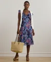 Ralph Lauren Petite Print Ruffle-trim Georgette Midi Dress In Blue