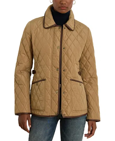 Ralph Lauren Petite Quilted Velboa-lined Jacket, Created For Macy's In Classic Camel