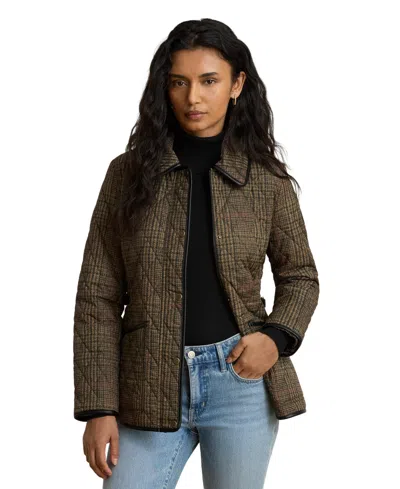 Ralph Lauren Petite Quilted Velboa-lined Jacket, Created For Macy's In Grand Loden Plaid