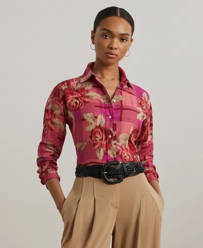 Ralph Lauren Womens Relaxed Fit Floral Linen Shirt P Xs 3x In Multi