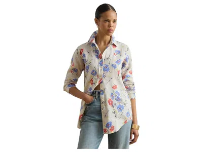 Ralph Lauren Petite Relaxed Fit Floral Linen Shirt In White
