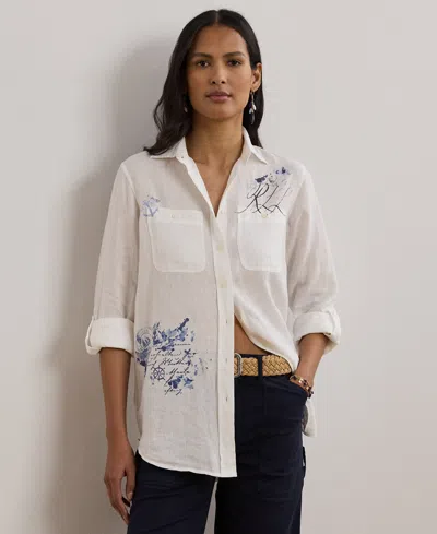 Ralph Lauren Petite Relaxed-fit Print Roll-tab Sleeve Shirt