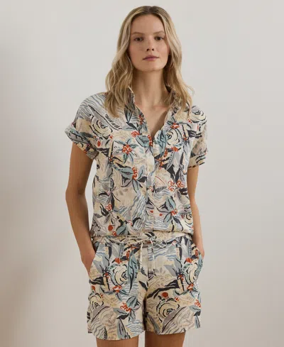 Ralph Lauren Petite Relaxed-fit Print Short-sleeve Shirt In Cream Multi