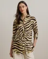 Ralph Lauren Womens Relaxed Fit Zebra Print Linen Shirt P Xs 3x In Neutral