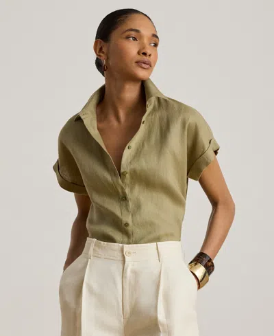 Ralph Lauren Petite Relaxed-fit Short-sleeve Shirt In Green