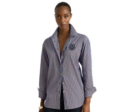 Ralph Lauren Petite Relaxed-fit Striped Broadcloth Blouse In Navy,orange Multi