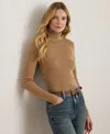Ralph Lauren Petite Ribbed Turtleneck Sweater In Brown