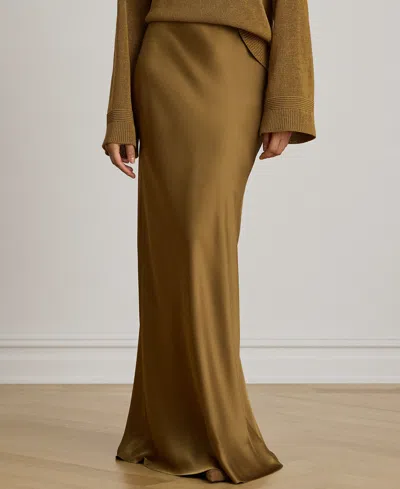 Ralph Lauren Petite Satin A-line Maxi Skirt In Brown