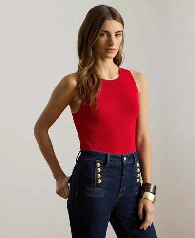 Ralph Lauren Petite Shilcant Rib-knit Sleeveless Sweater In Red
