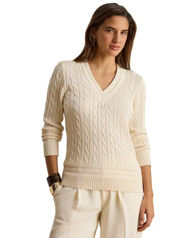 Ralph Lauren Petite Shimmer Cotton-blend Cricket Sweater In Neutral