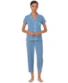 Ralph Lauren Petite Short-sleeve Cropped Pajama Set In Dark Blue Stripe