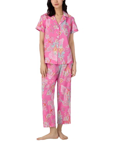 Ralph Lauren Petite Short-sleeve Notch-collar Cropped Pajama Set