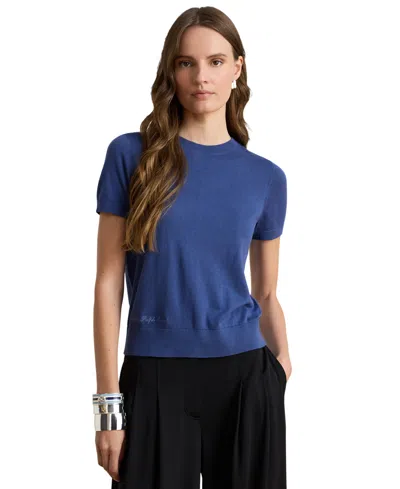 Ralph Lauren Petite Short-sleeve Sweater In Inky Blue