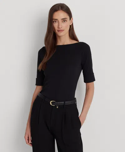 Ralph Lauren Petite Stretch Boatneck Top In Black