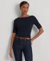 Ralph Lauren Petite Stretch Boatneck Top In Blue