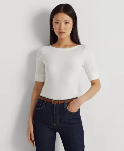 Ralph Lauren Petite Stretch Boatneck Top In White