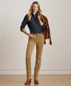 Ralph Lauren Petite Stretch Corduroy Mid-rise Straight Pants In Brown