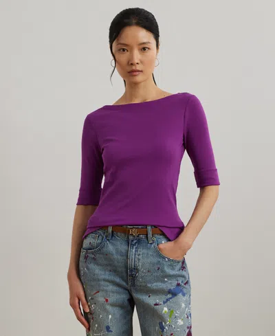 Ralph Lauren Petite Stretch Cotton Boatneck Tee In Purple