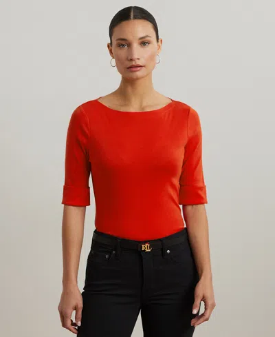 Ralph Lauren Petite Stretch Cotton Boatneck Tee In Red