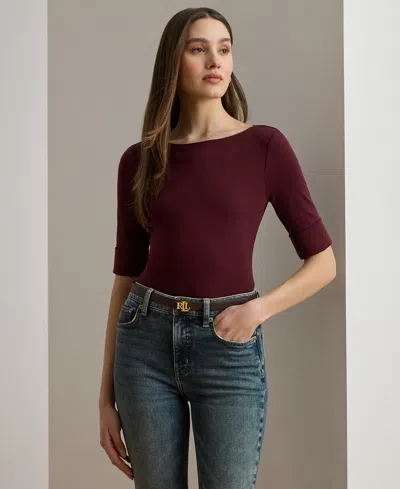 Ralph Lauren Petite Stretch Cotton Boatneck Tee In Burgundy