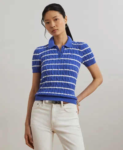 Ralph Lauren Petite Striped Cable-knit Cotton Polo Sweater