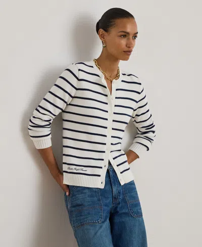 Ralph Lauren Petite Striped Cardigan In White