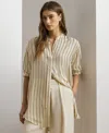 Ralph Lauren Striped Jacquard Tunic Shirt In Ivory Beige,blue Multi